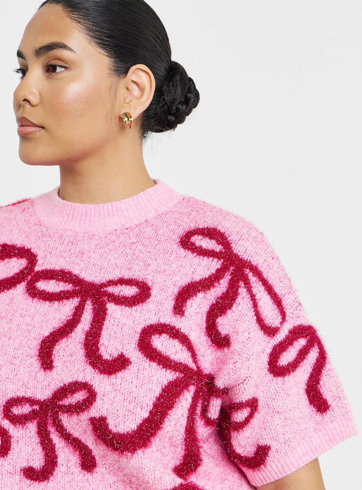SIMPLY BE Tinsel Bow Short Sleeve Jumper 8-10 - Image 4